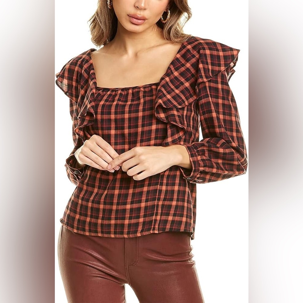 NWT Madewell Plaid Ruffle Neck Blouse
